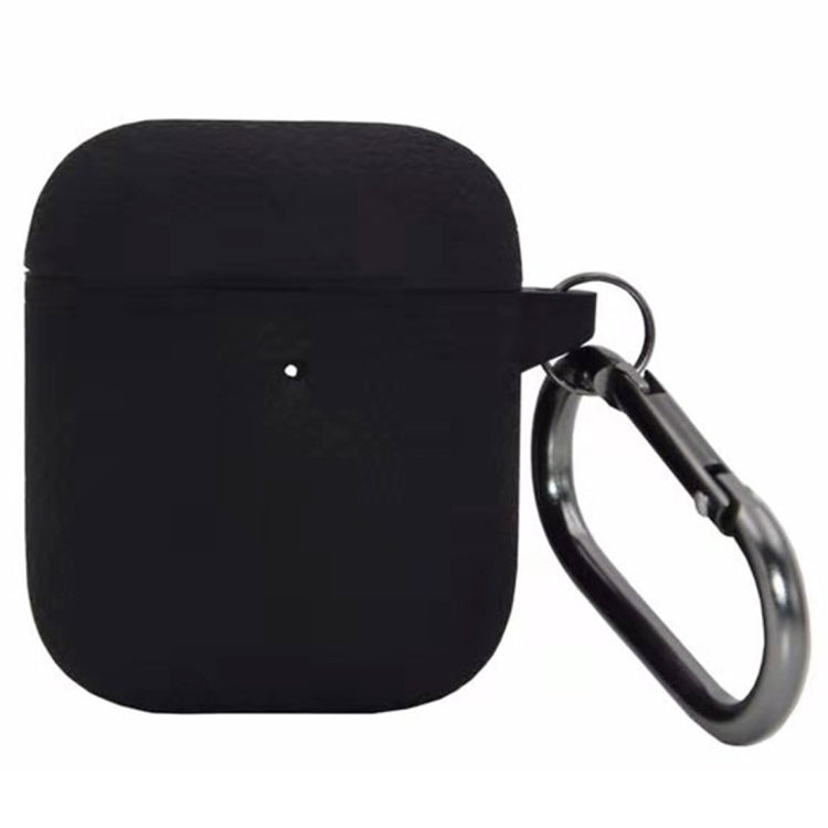 One-piece Leather Texture Silicone Earphone Protective Case for Apple AirPods 2, with Hook