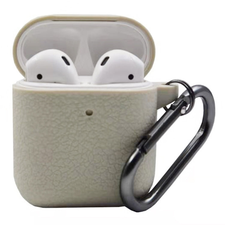 One-piece Leather Texture Silicone Earphone Protective Case for Apple AirPods 2, with Hook