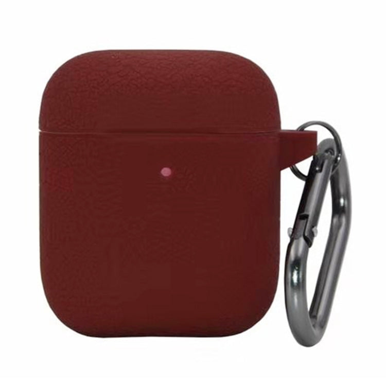 One-piece Leather Texture Silicone Earphone Protective Case for Apple AirPods 2, with Hook