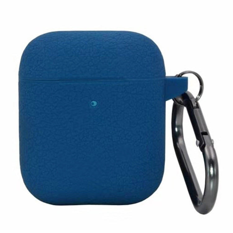 One-piece Leather Texture Silicone Earphone Protective Case for Apple AirPods 2, with Hook