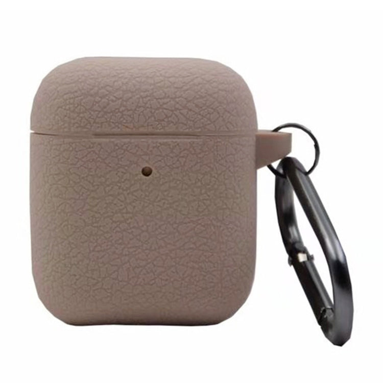 One-piece Leather Texture Silicone Earphone Protective Case for Apple AirPods 2, with Hook
