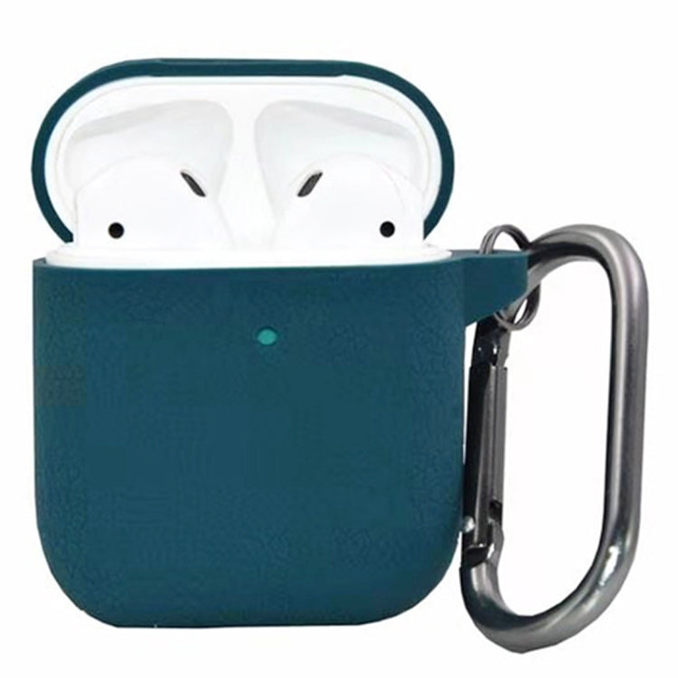 One-piece Leather Texture Silicone Earphone Protective Case for Apple AirPods 2, with Hook