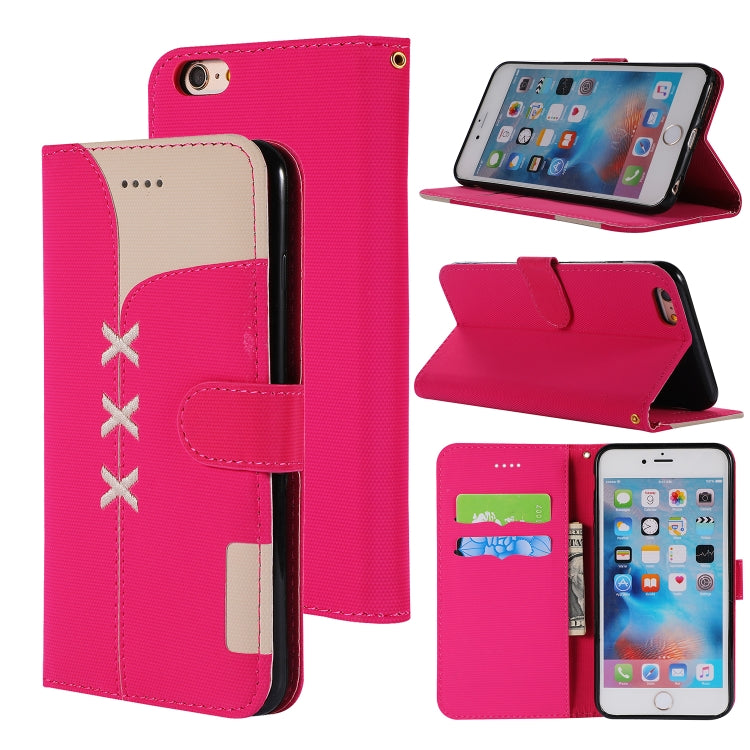 Fabric Stitching Embroidery Horizontal Flip Leather Case With Holder & Card Slots & Wallet for iPhone 6 Plus
