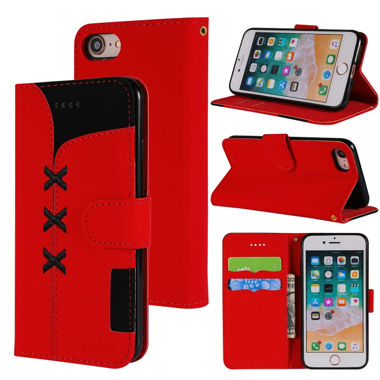 For iPhone SE 2022 / SE 2020 / 8 / 7 Fabric Stitching Embroidery Horizontal Flip Leather Case With Holder & Card Slots & Wallet