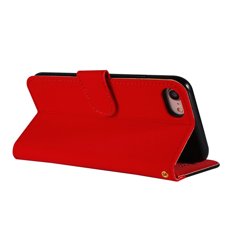 For iPhone SE 2022 / SE 2020 / 8 / 7 Fabric Stitching Embroidery Horizontal Flip Leather Case With Holder & Card Slots & Wallet