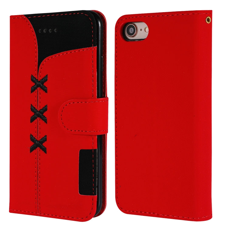 For iPhone SE 2022 / SE 2020 / 8 / 7 Fabric Stitching Embroidery Horizontal Flip Leather Case With Holder & Card Slots & Wallet