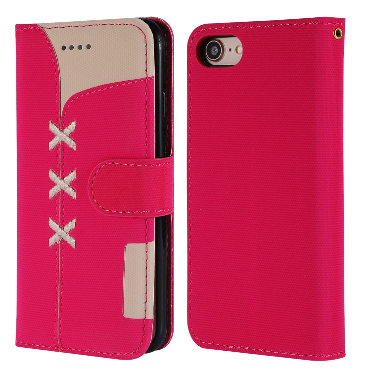 For iPhone SE 2022 / SE 2020 / 8 / 7 Fabric Stitching Embroidery Horizontal Flip Leather Case With Holder & Card Slots & Wallet