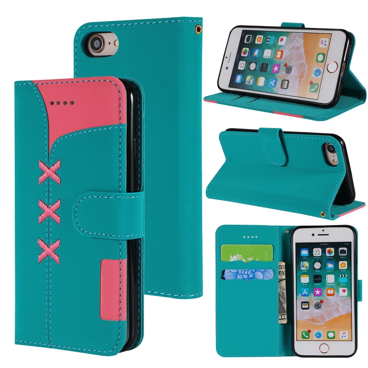 For iPhone SE 2022 / SE 2020 / 8 / 7 Fabric Stitching Embroidery Horizontal Flip Leather Case With Holder & Card Slots & Wallet