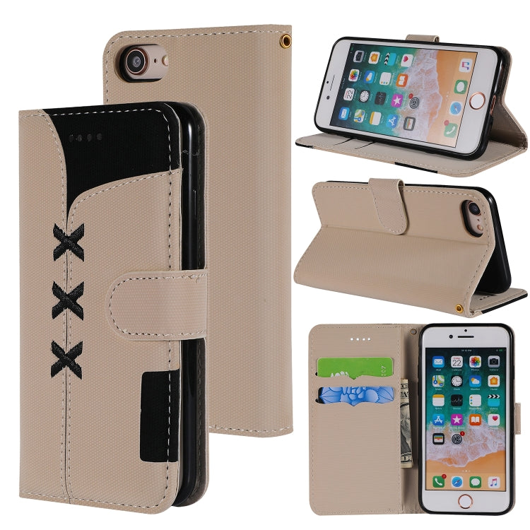 For iPhone SE 2022 / SE 2020 / 8 / 7 Fabric Stitching Embroidery Horizontal Flip Leather Case With Holder & Card Slots & Wallet