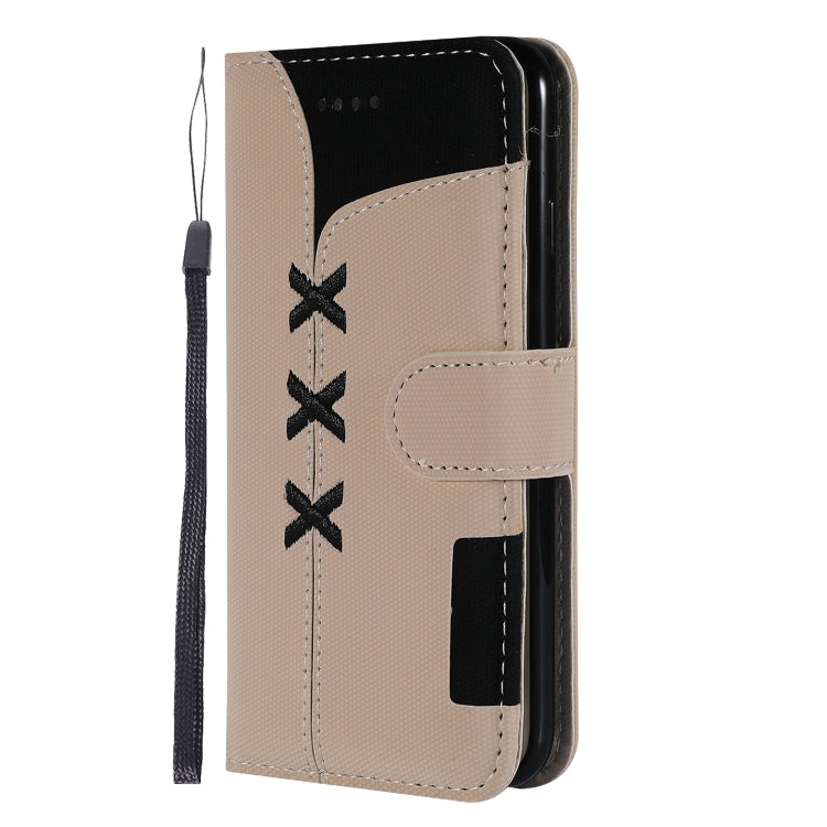 For iPhone SE 2022 / SE 2020 / 8 / 7 Fabric Stitching Embroidery Horizontal Flip Leather Case With Holder & Card Slots & Wallet