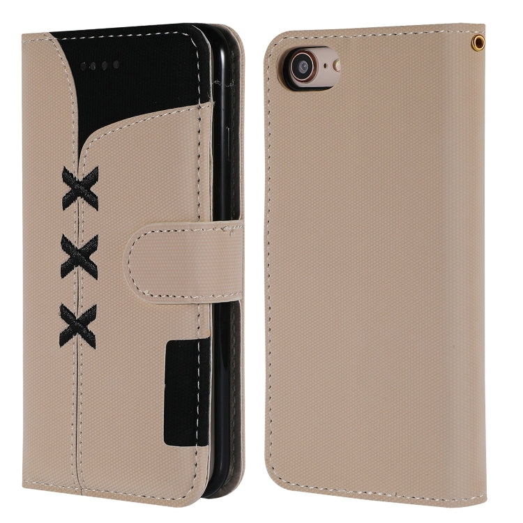 For iPhone SE 2022 / SE 2020 / 8 / 7 Fabric Stitching Embroidery Horizontal Flip Leather Case With Holder & Card Slots & Wallet