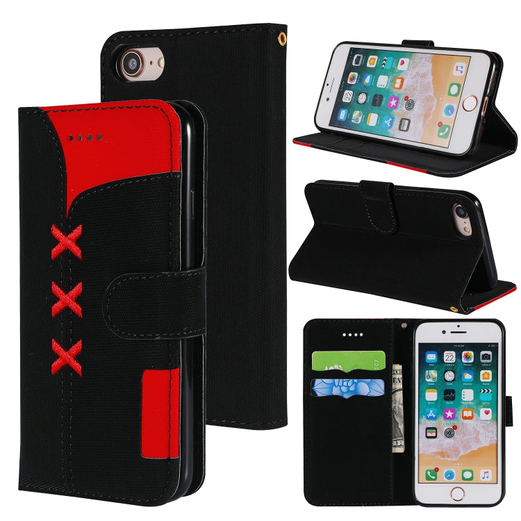 For iPhone SE 2022 / SE 2020 / 8 / 7 Fabric Stitching Embroidery Horizontal Flip Leather Case With Holder & Card Slots & Wallet