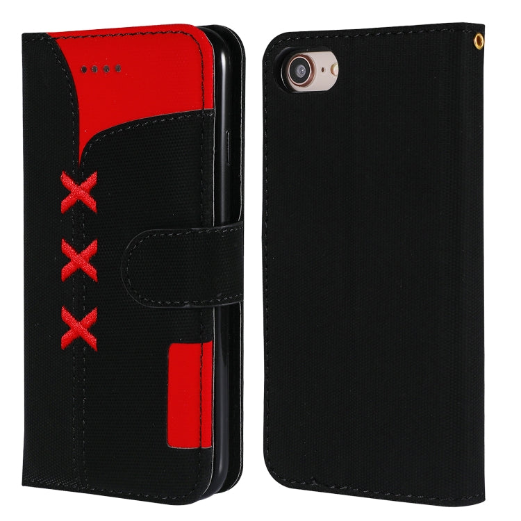 For iPhone SE 2022 / SE 2020 / 8 / 7 Fabric Stitching Embroidery Horizontal Flip Leather Case With Holder & Card Slots & Wallet