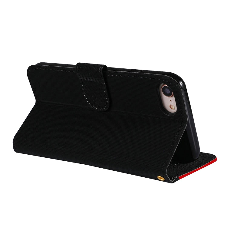 For iPhone SE 2022 / SE 2020 / 8 / 7 Fabric Stitching Embroidery Horizontal Flip Leather Case With Holder & Card Slots & Wallet