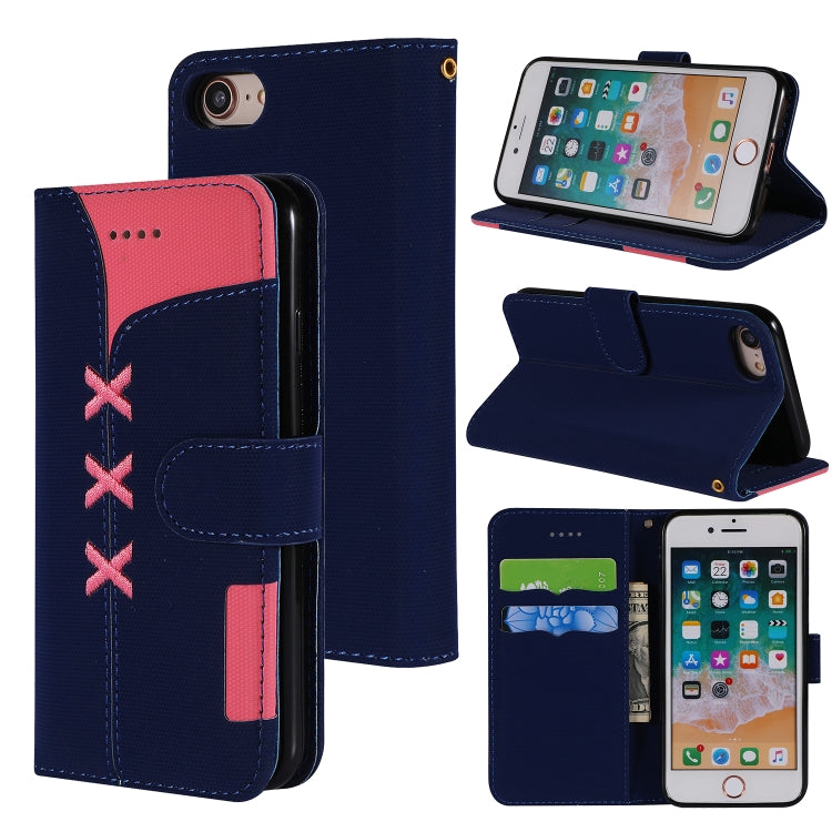 For iPhone SE 2022 / SE 2020 / 8 / 7 Fabric Stitching Embroidery Horizontal Flip Leather Case With Holder & Card Slots & Wallet