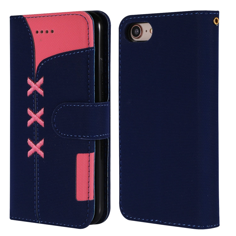 For iPhone SE 2022 / SE 2020 / 8 / 7 Fabric Stitching Embroidery Horizontal Flip Leather Case With Holder & Card Slots & Wallet
