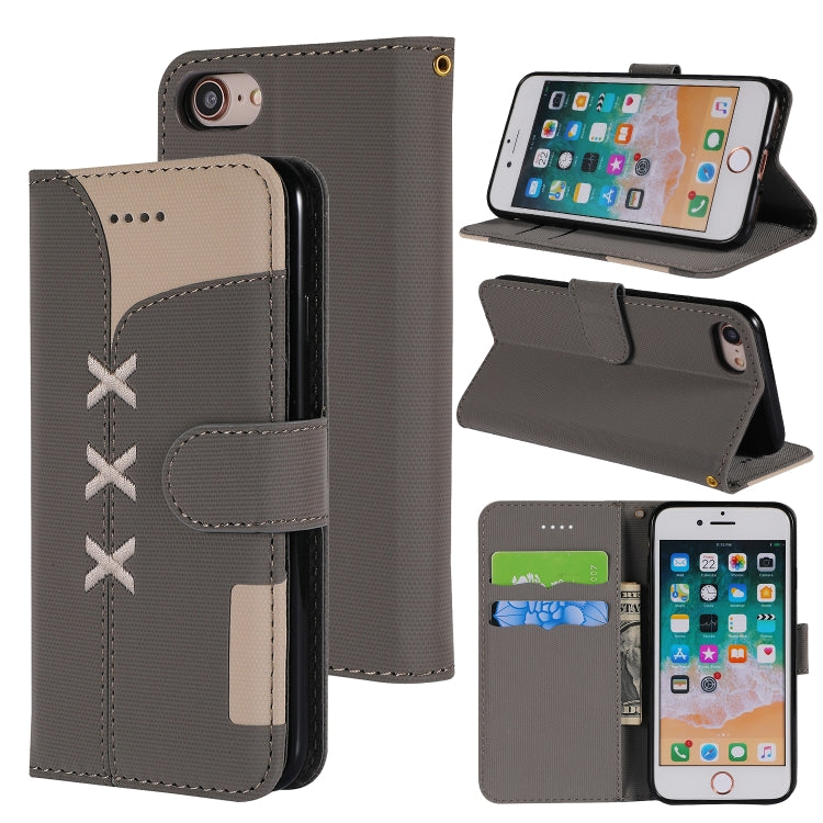 For iPhone SE 2022 / SE 2020 / 8 / 7 Fabric Stitching Embroidery Horizontal Flip Leather Case With Holder & Card Slots & Wallet