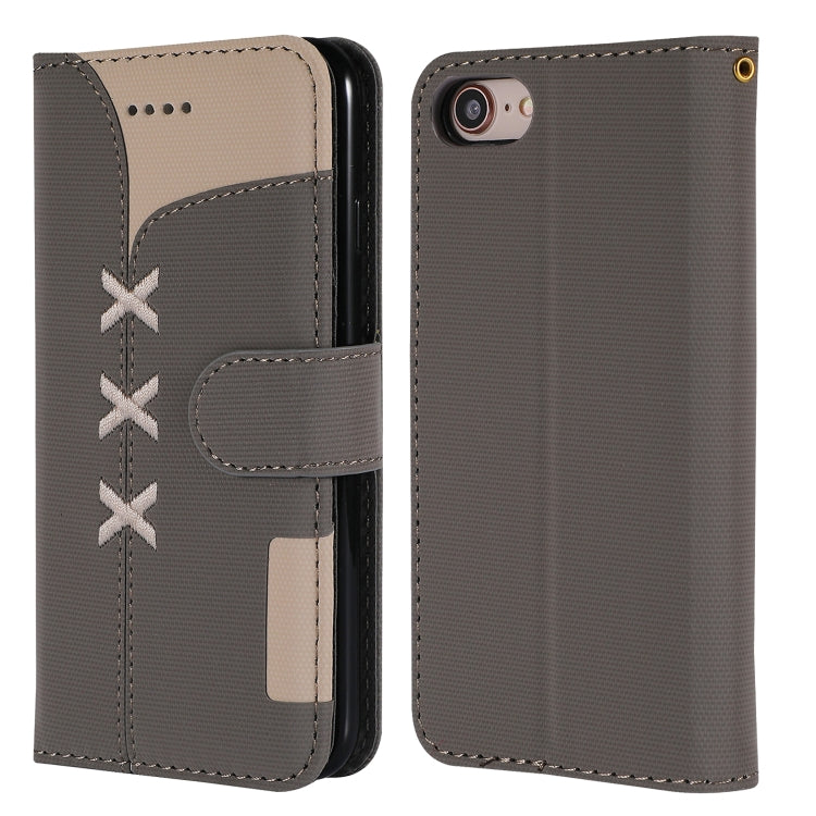 For iPhone SE 2022 / SE 2020 / 8 / 7 Fabric Stitching Embroidery Horizontal Flip Leather Case With Holder & Card Slots & Wallet