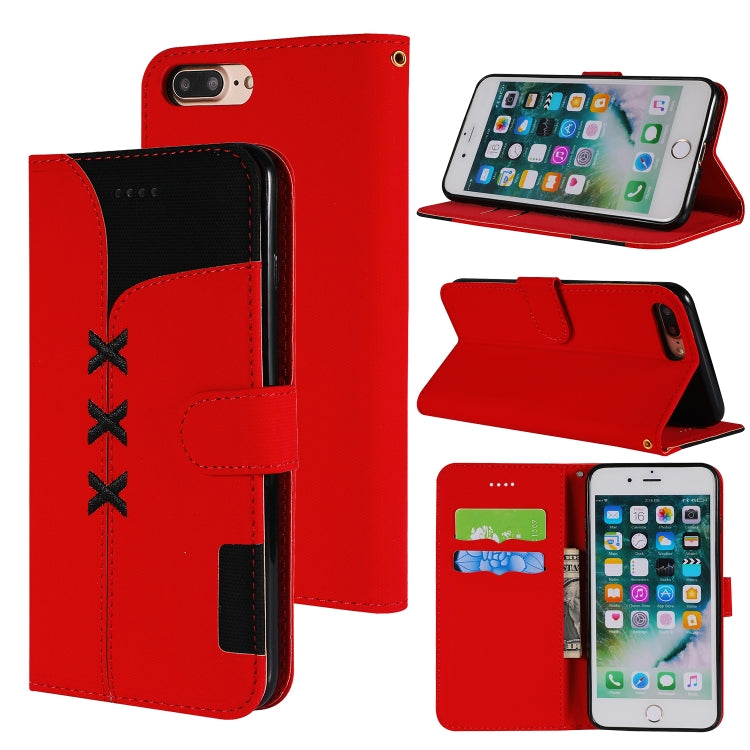 Fabric Stitching Embroidery Horizontal Flip Leather Case With Holder & Card Slots & Wallet for iPhone 8 Plus / 7 plus