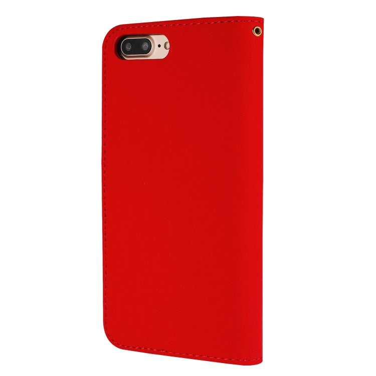 Fabric Stitching Embroidery Horizontal Flip Leather Case With Holder & Card Slots & Wallet for iPhone 8 Plus / 7 plus