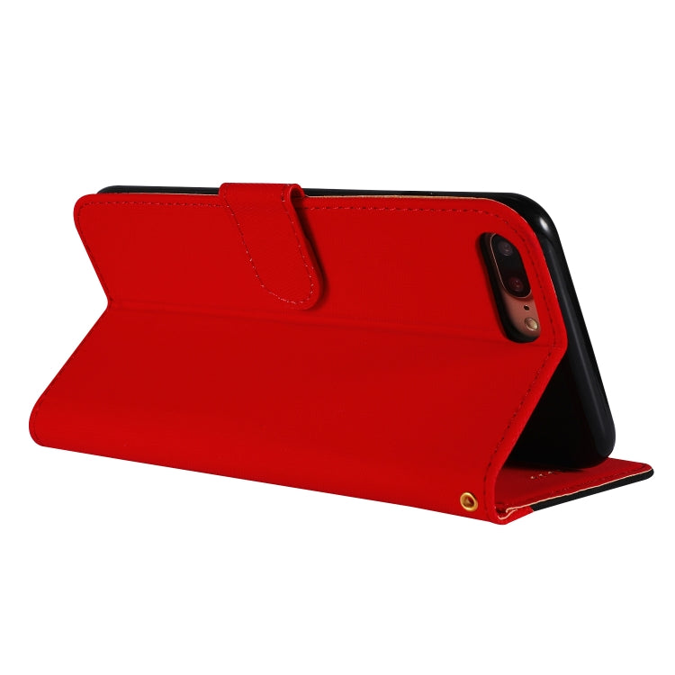 Fabric Stitching Embroidery Horizontal Flip Leather Case With Holder & Card Slots & Wallet for iPhone 8 Plus / 7 plus