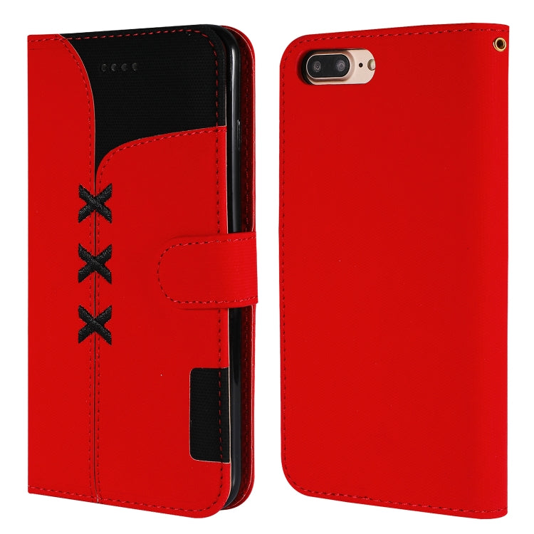 Fabric Stitching Embroidery Horizontal Flip Leather Case With Holder & Card Slots & Wallet for iPhone 8 Plus / 7 plus