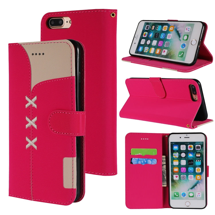 Fabric Stitching Embroidery Horizontal Flip Leather Case With Holder & Card Slots & Wallet for iPhone 8 Plus / 7 plus