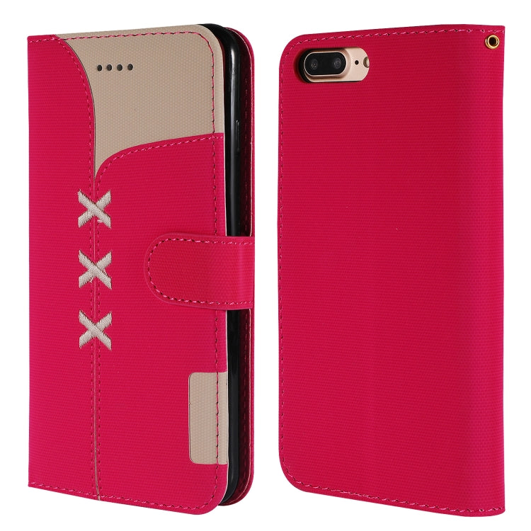 Fabric Stitching Embroidery Horizontal Flip Leather Case With Holder & Card Slots & Wallet for iPhone 8 Plus / 7 plus