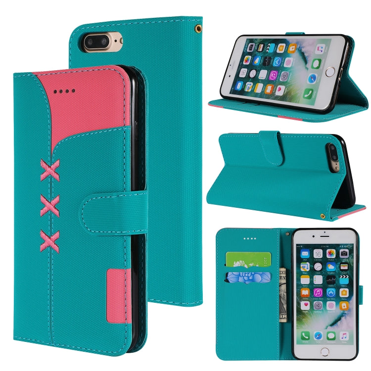 Fabric Stitching Embroidery Horizontal Flip Leather Case With Holder & Card Slots & Wallet for iPhone 8 Plus / 7 plus