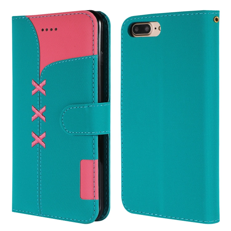 Fabric Stitching Embroidery Horizontal Flip Leather Case With Holder & Card Slots & Wallet for iPhone 8 Plus / 7 plus