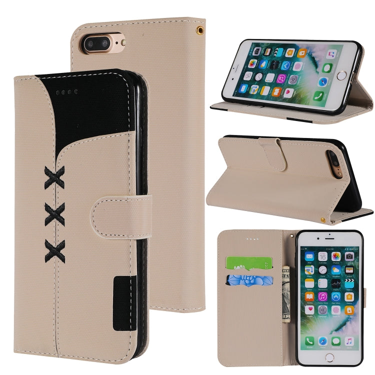 Fabric Stitching Embroidery Horizontal Flip Leather Case With Holder & Card Slots & Wallet for iPhone 8 Plus / 7 plus
