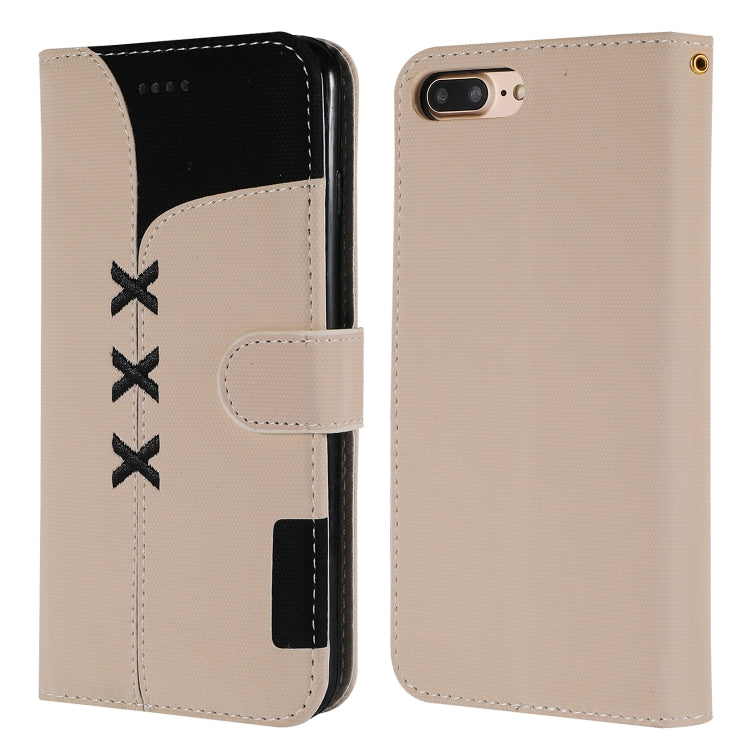 Fabric Stitching Embroidery Horizontal Flip Leather Case With Holder & Card Slots & Wallet for iPhone 8 Plus / 7 plus