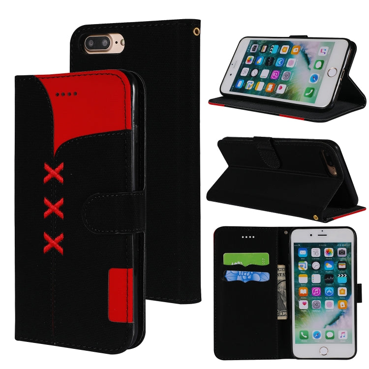 Fabric Stitching Embroidery Horizontal Flip Leather Case With Holder & Card Slots & Wallet for iPhone 8 Plus / 7 plus
