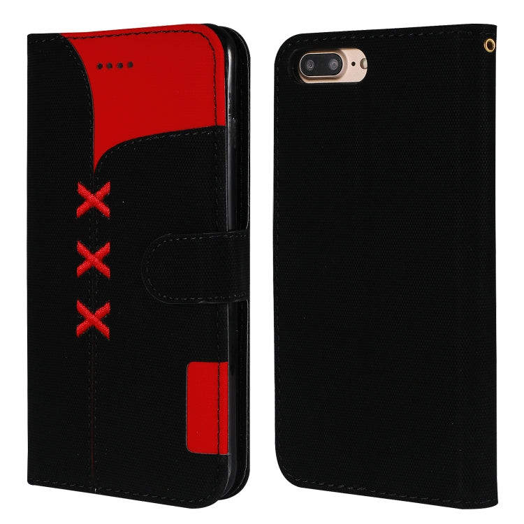 Fabric Stitching Embroidery Horizontal Flip Leather Case With Holder & Card Slots & Wallet for iPhone 8 Plus / 7 plus