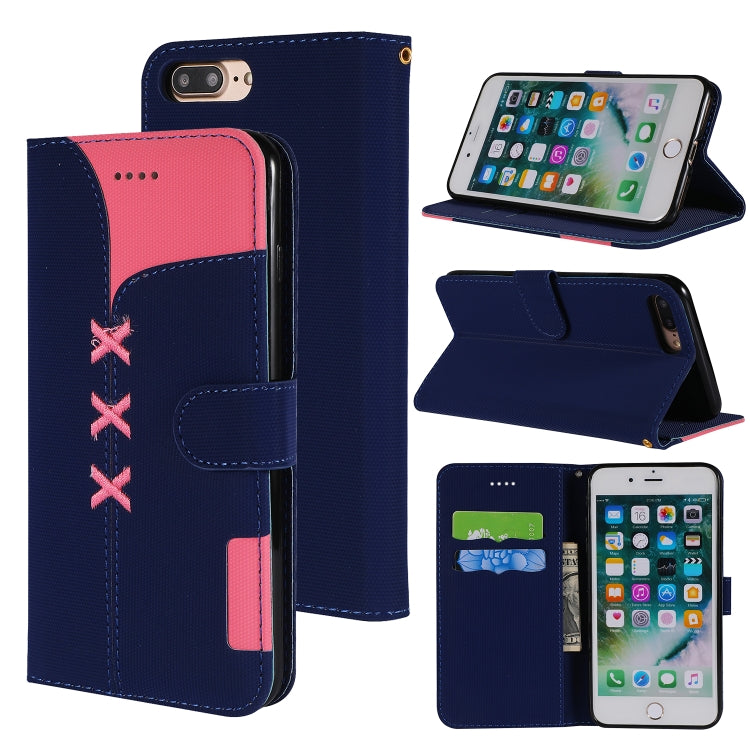 Fabric Stitching Embroidery Horizontal Flip Leather Case With Holder & Card Slots & Wallet for iPhone 8 Plus / 7 plus