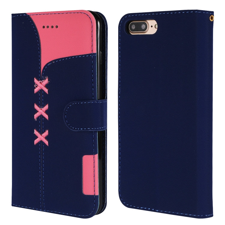 Fabric Stitching Embroidery Horizontal Flip Leather Case With Holder & Card Slots & Wallet for iPhone 8 Plus / 7 plus