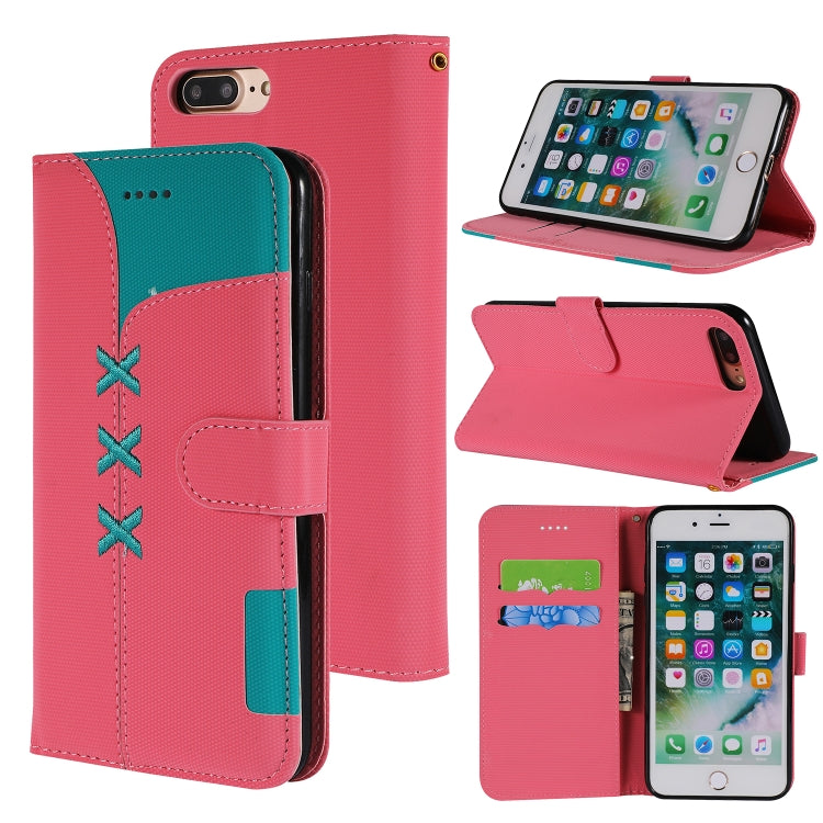 Fabric Stitching Embroidery Horizontal Flip Leather Case With Holder & Card Slots & Wallet for iPhone 8 Plus / 7 plus