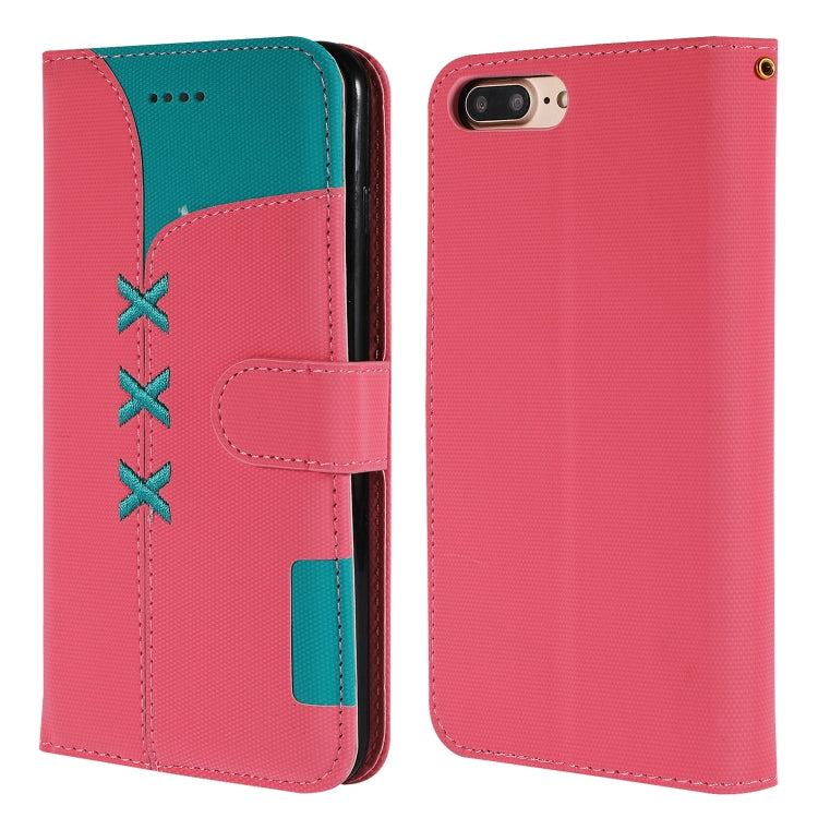 Fabric Stitching Embroidery Horizontal Flip Leather Case With Holder & Card Slots & Wallet for iPhone 8 Plus / 7 plus