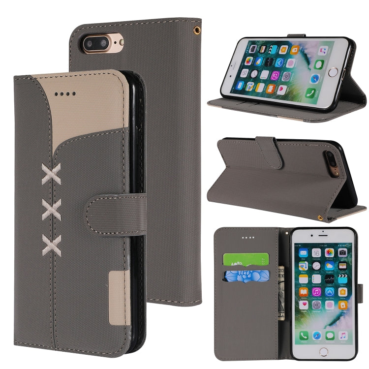 Fabric Stitching Embroidery Horizontal Flip Leather Case With Holder & Card Slots & Wallet for iPhone 8 Plus / 7 plus