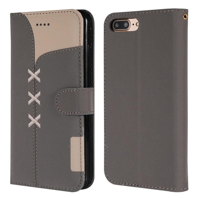 Fabric Stitching Embroidery Horizontal Flip Leather Case With Holder & Card Slots & Wallet for iPhone 8 Plus / 7 plus