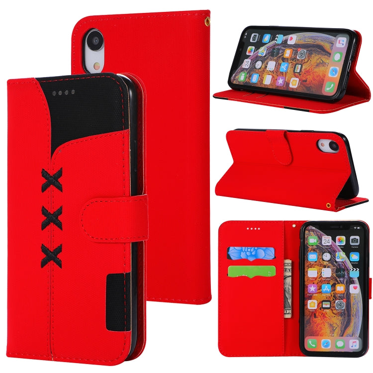 For iPhone XR Fabric Stitching Embroidery Horizontal Flip Leather Case With Holder & Card Slots & Wallet