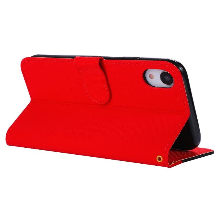 For iPhone XR Fabric Stitching Embroidery Horizontal Flip Leather Case With Holder & Card Slots & Wallet