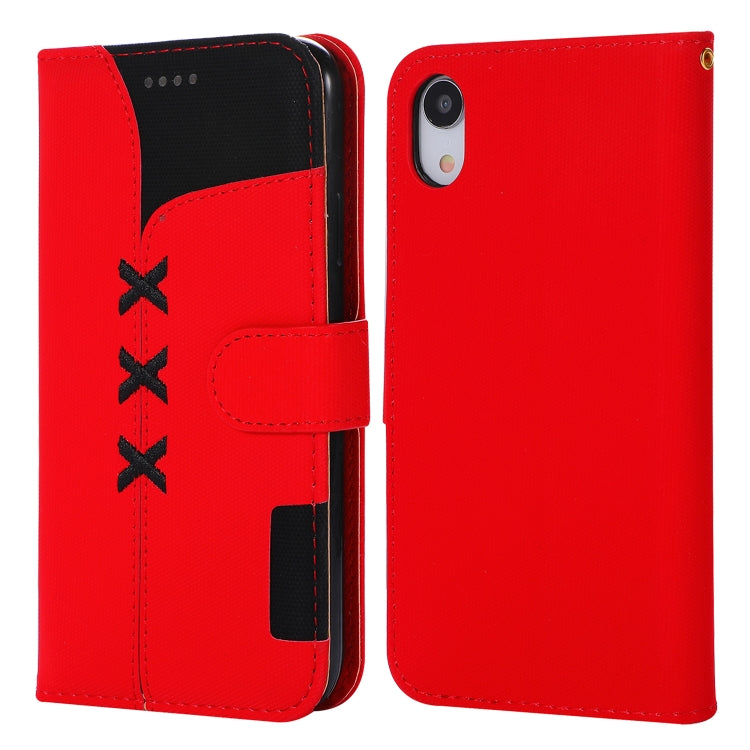 For iPhone XR Fabric Stitching Embroidery Horizontal Flip Leather Case With Holder & Card Slots & Wallet