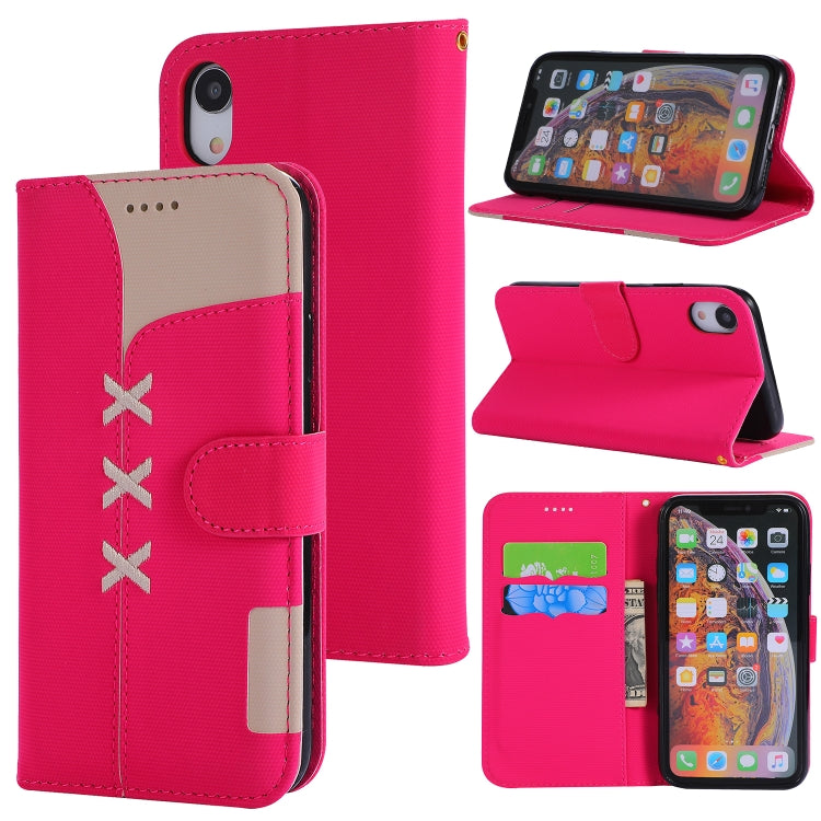 For iPhone XR Fabric Stitching Embroidery Horizontal Flip Leather Case With Holder & Card Slots & Wallet