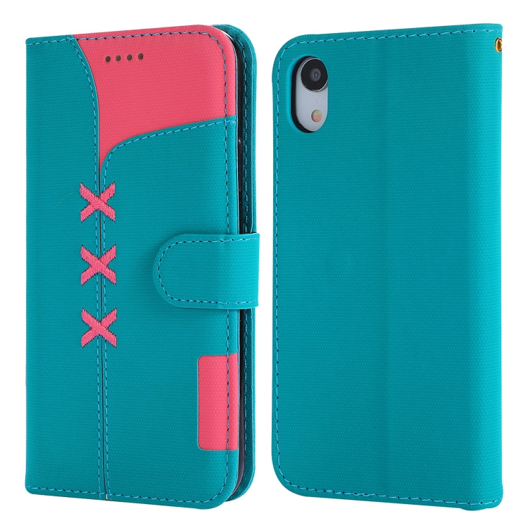 For iPhone XR Fabric Stitching Embroidery Horizontal Flip Leather Case With Holder & Card Slots & Wallet