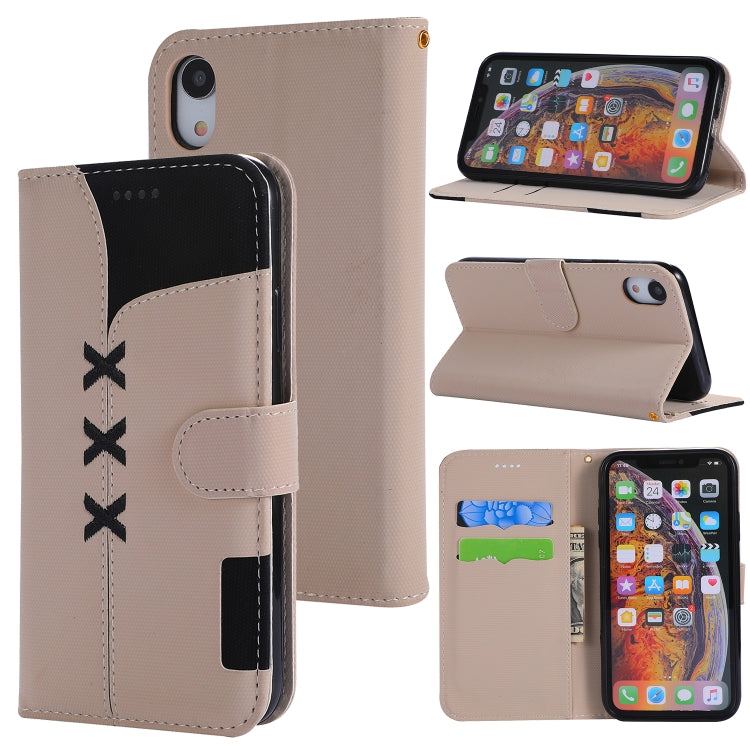 For iPhone XR Fabric Stitching Embroidery Horizontal Flip Leather Case With Holder & Card Slots & Wallet