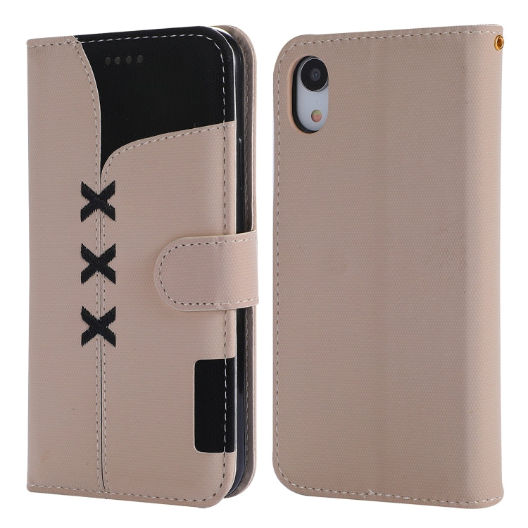 For iPhone XR Fabric Stitching Embroidery Horizontal Flip Leather Case With Holder & Card Slots & Wallet
