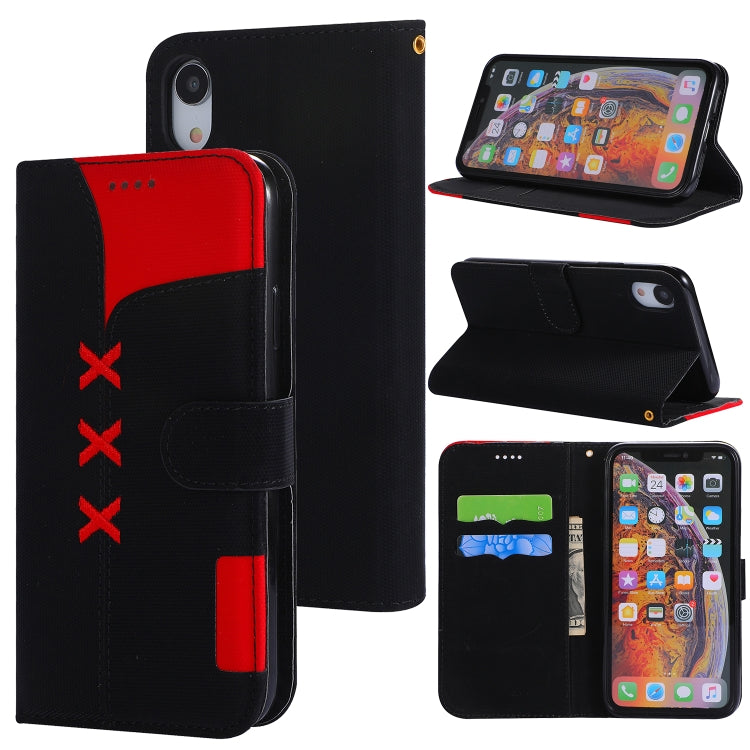 For iPhone XR Fabric Stitching Embroidery Horizontal Flip Leather Case With Holder & Card Slots & Wallet