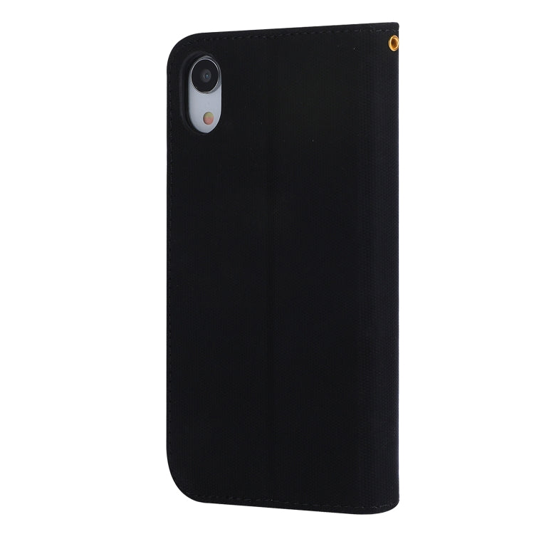 For iPhone XR Fabric Stitching Embroidery Horizontal Flip Leather Case With Holder & Card Slots & Wallet