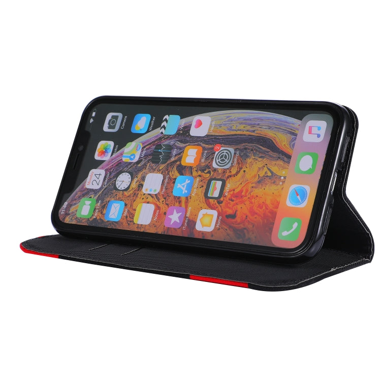 For iPhone XR Fabric Stitching Embroidery Horizontal Flip Leather Case With Holder & Card Slots & Wallet